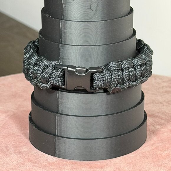 Black Paracord Survival Bracelet – Handmade Tactical Woven Bangle - Picture 3 of 7